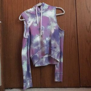 Purple/blue Hollister cold shoulder cropped hoodie
